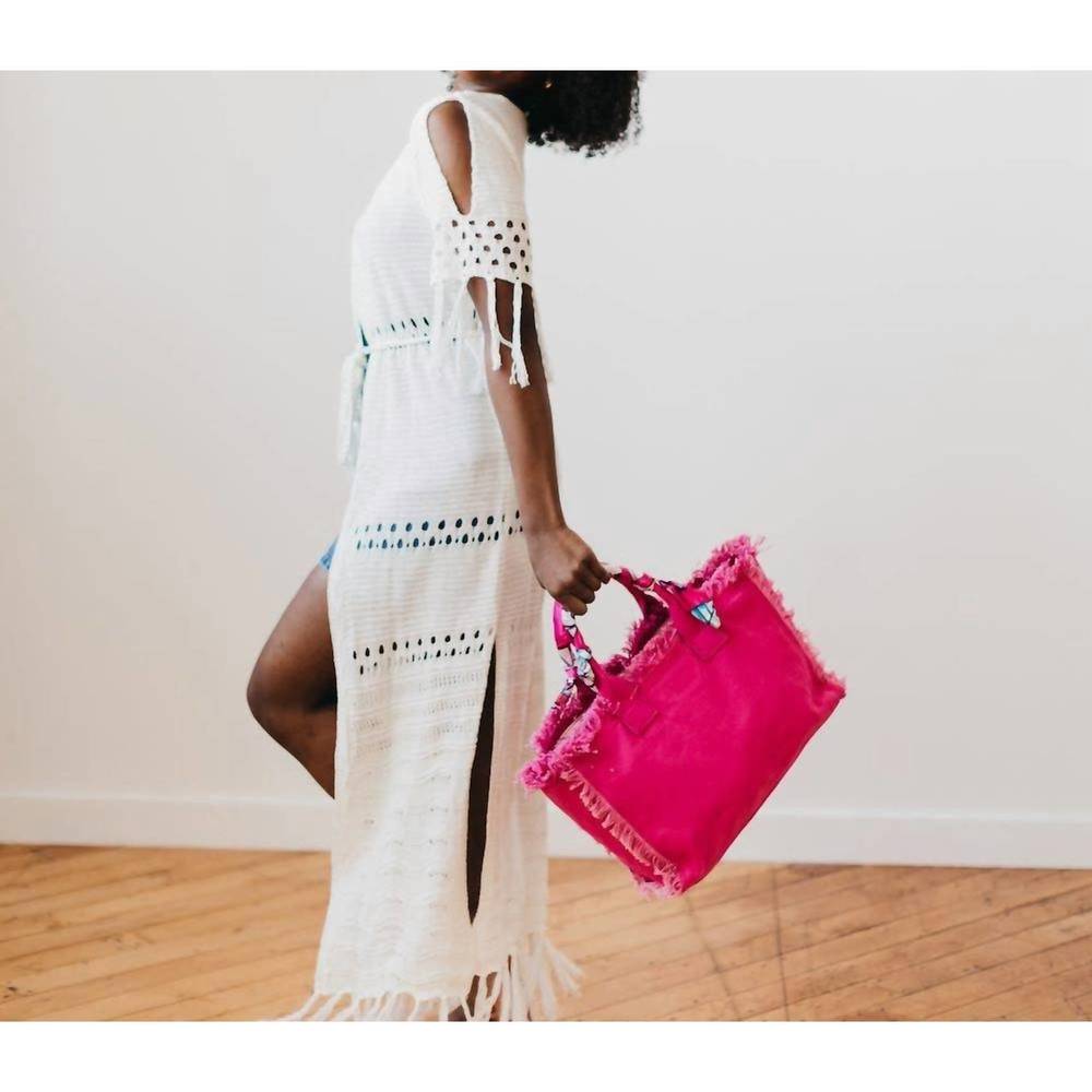 NEW PRETTY SIMPLE canvas fringe tote barbiecore in fuchsia